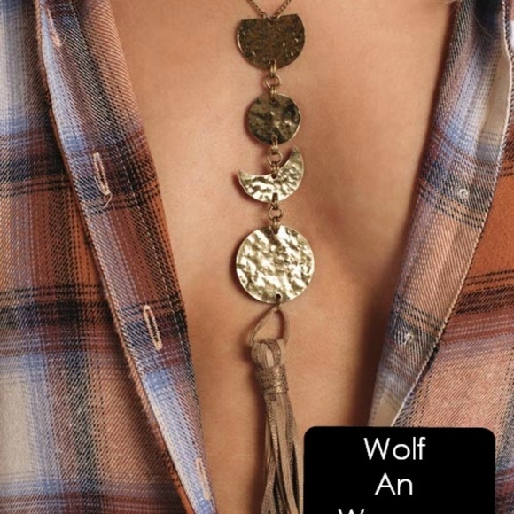 BOHO Antique Gold Geometric Tassel Necklace - Picture 3 of 3